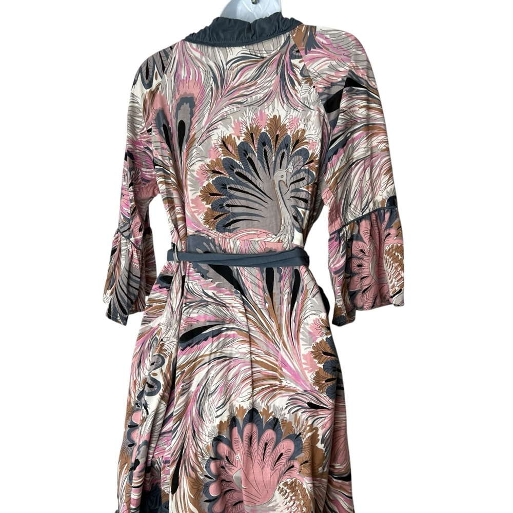 Women's Printed Short Robe with Ruffle Trim - Pink Multi - Picture 9 of 15